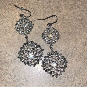 Silver Dangle Earrings with Crystals
